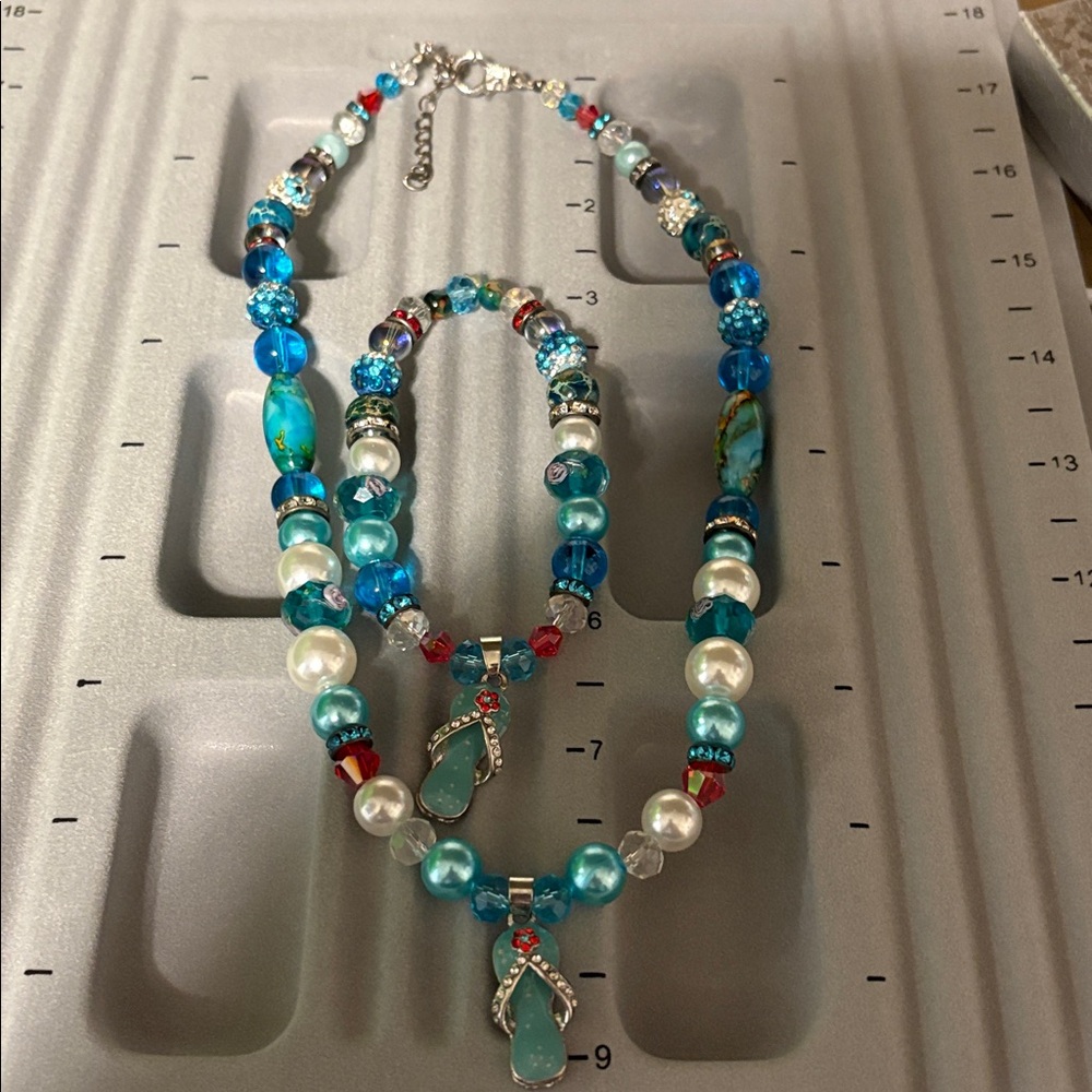 Handmade Dog necklace and Matching owner bracelet set